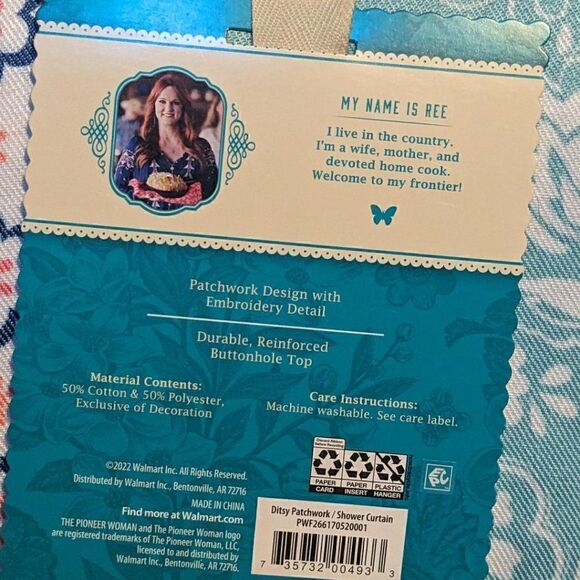 NEW - The Pioneer Woman Ditsy Patchwork Cotton-Rich Shower Curtain, 72"x72" - Picture 4 of 8